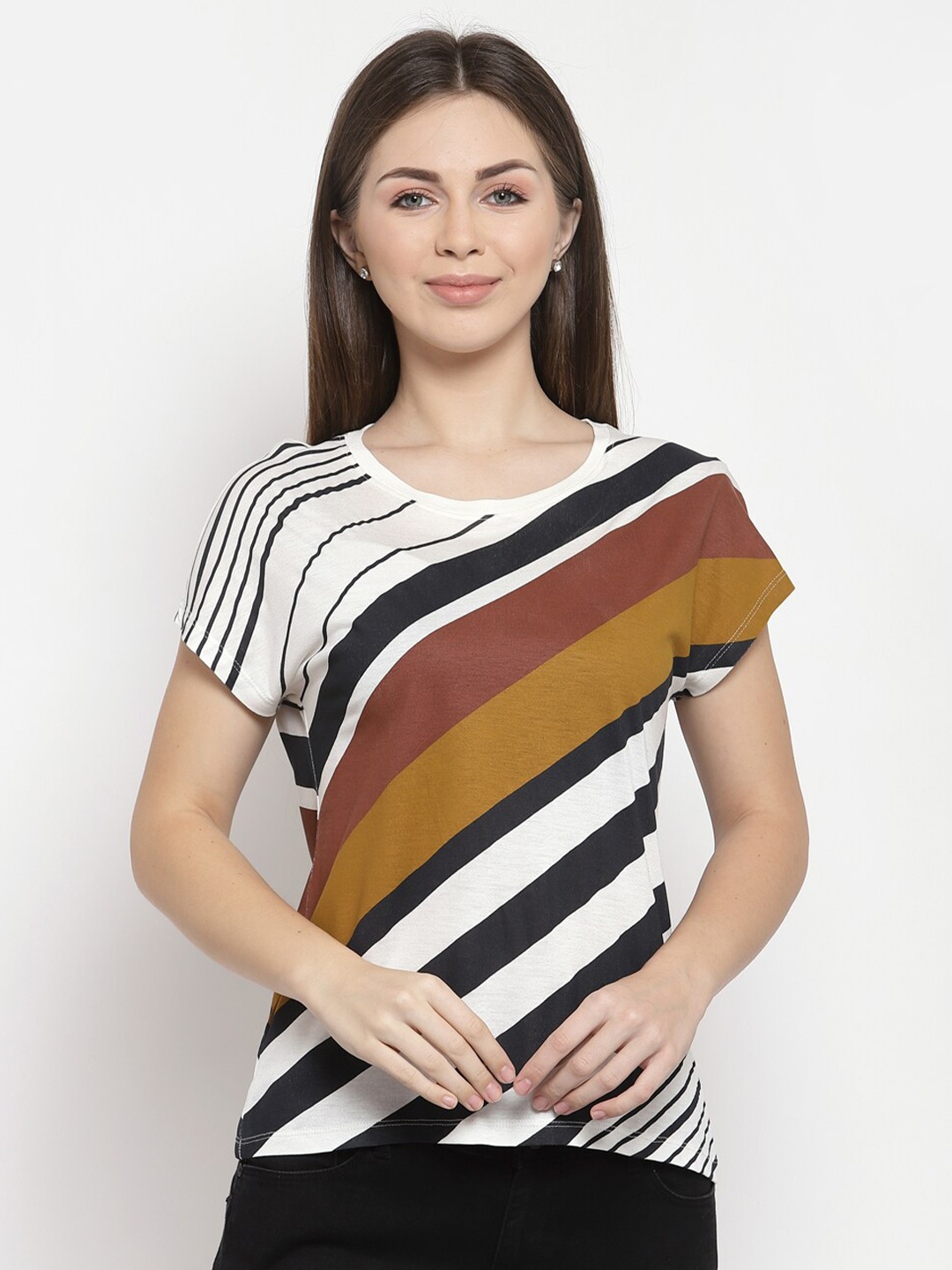 

Pepe Jeans Women Multicoloured Striped Drop-Shoulder Sleeves T-shirt, Multi