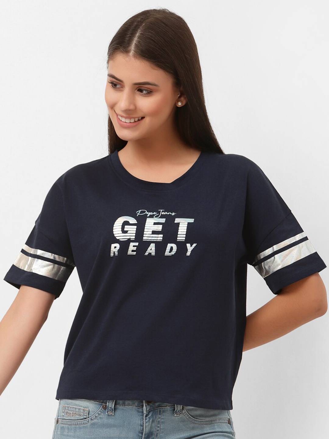 

Pepe Jeans Women Blue Typography Printed T-shirt