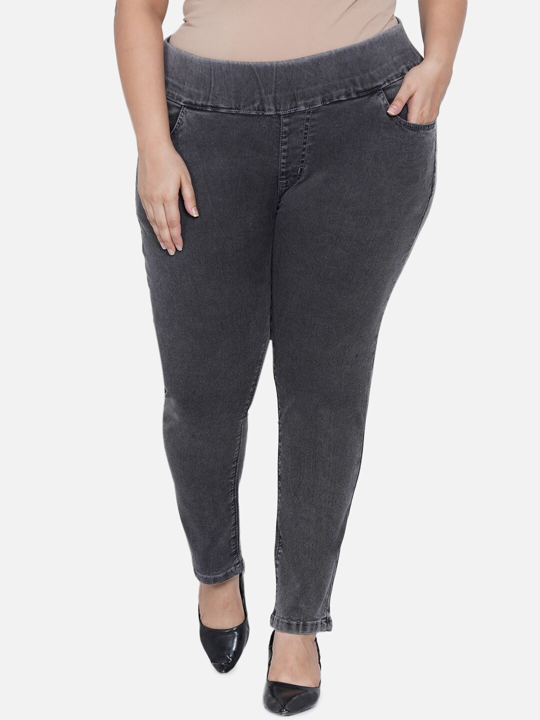 

Kiaahvi by JOHN PRIDE Women Grey Solid Skinny-Fit Jeggings