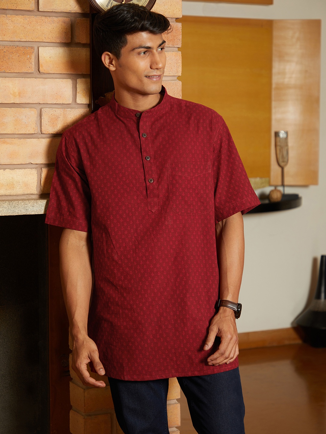 

Fabindia Men Red Ethnic Motifs Printed Pure Cotton Kurta