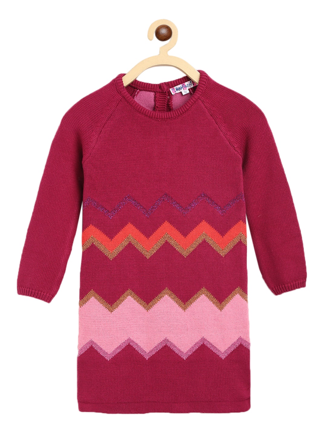 

Nauti Nati Girls Maroon & Pink Chevron Patterned Cotton Sweater Dress