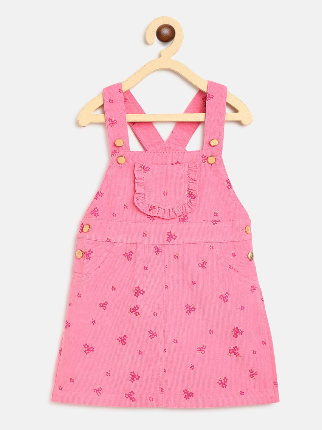 

Nauti Nati Girls Pink Cotton Floral Print Pinafore Dress