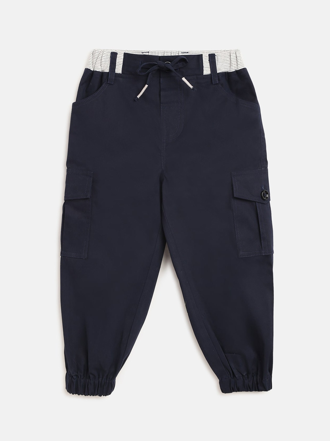 

Nauti Nati Boys Navy Blue Solid Pure Cotton Cargo Joggers