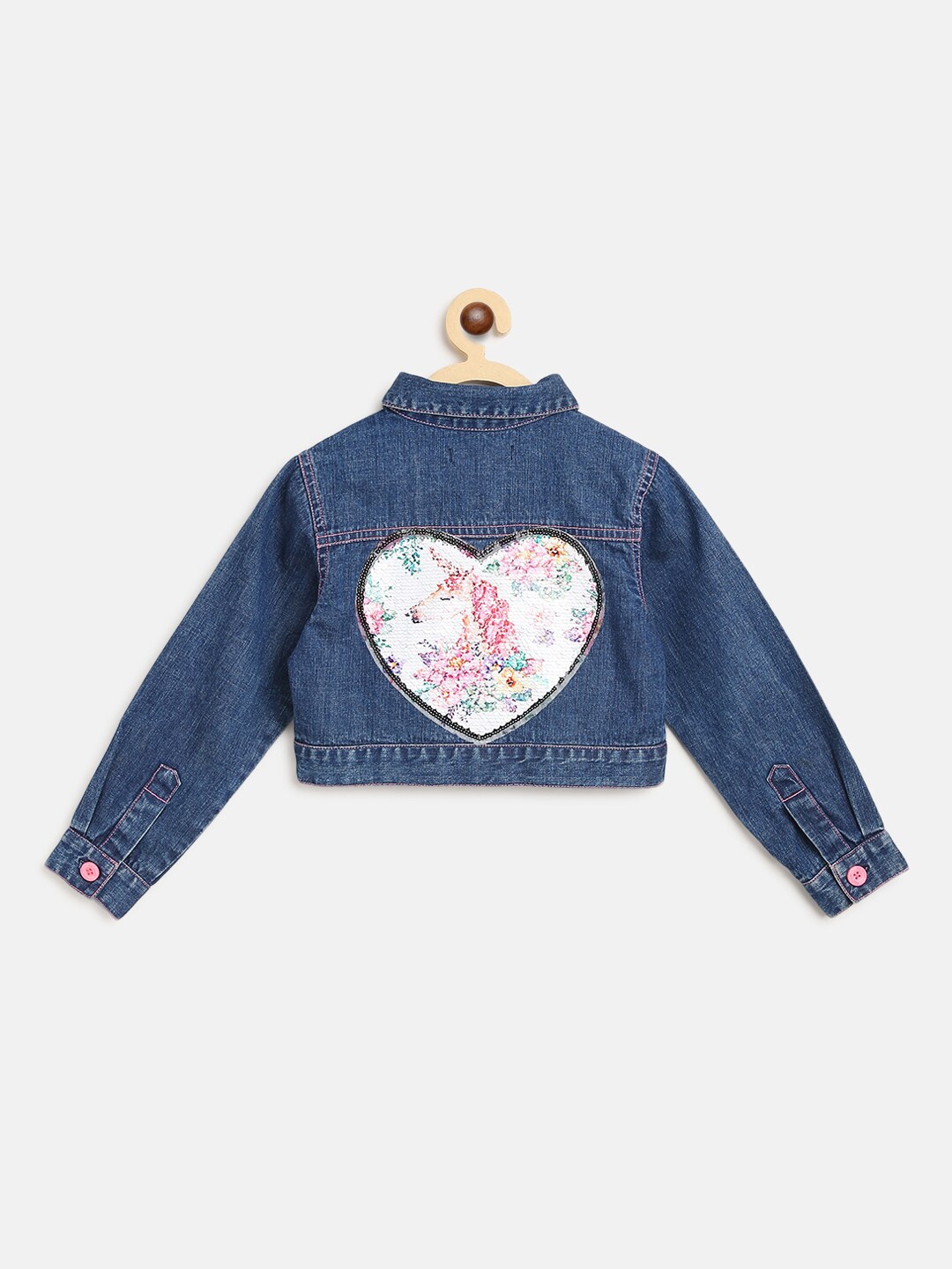 

Nauti Nati Girls Blue Pure Cotton Flip Sequinned Back Crop Denim Jacket