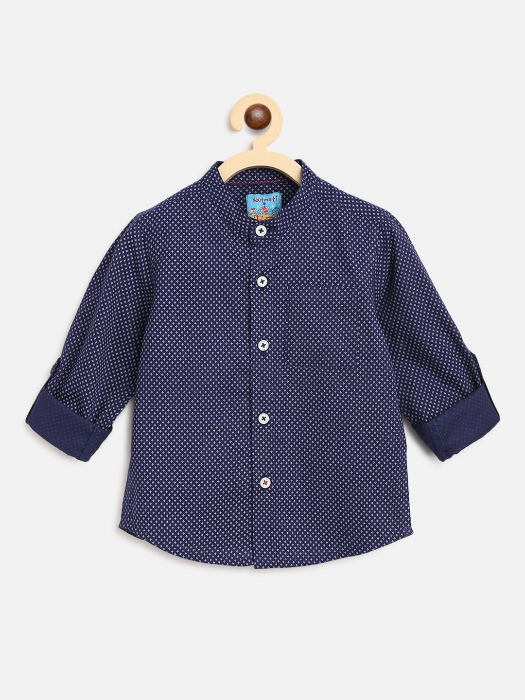 

Nauti Nati Boys Navy Blue & Grey Micro Ditsy Print Printed Cotton Casual Shirt