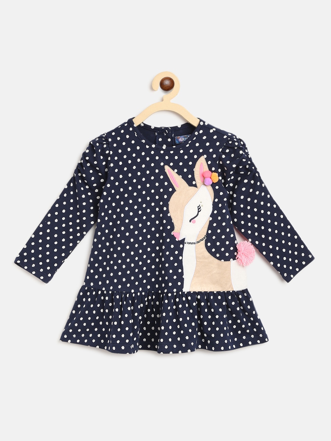 

Nauti Nati Navy Blue Embellished Applique Cotton A-Line Dress