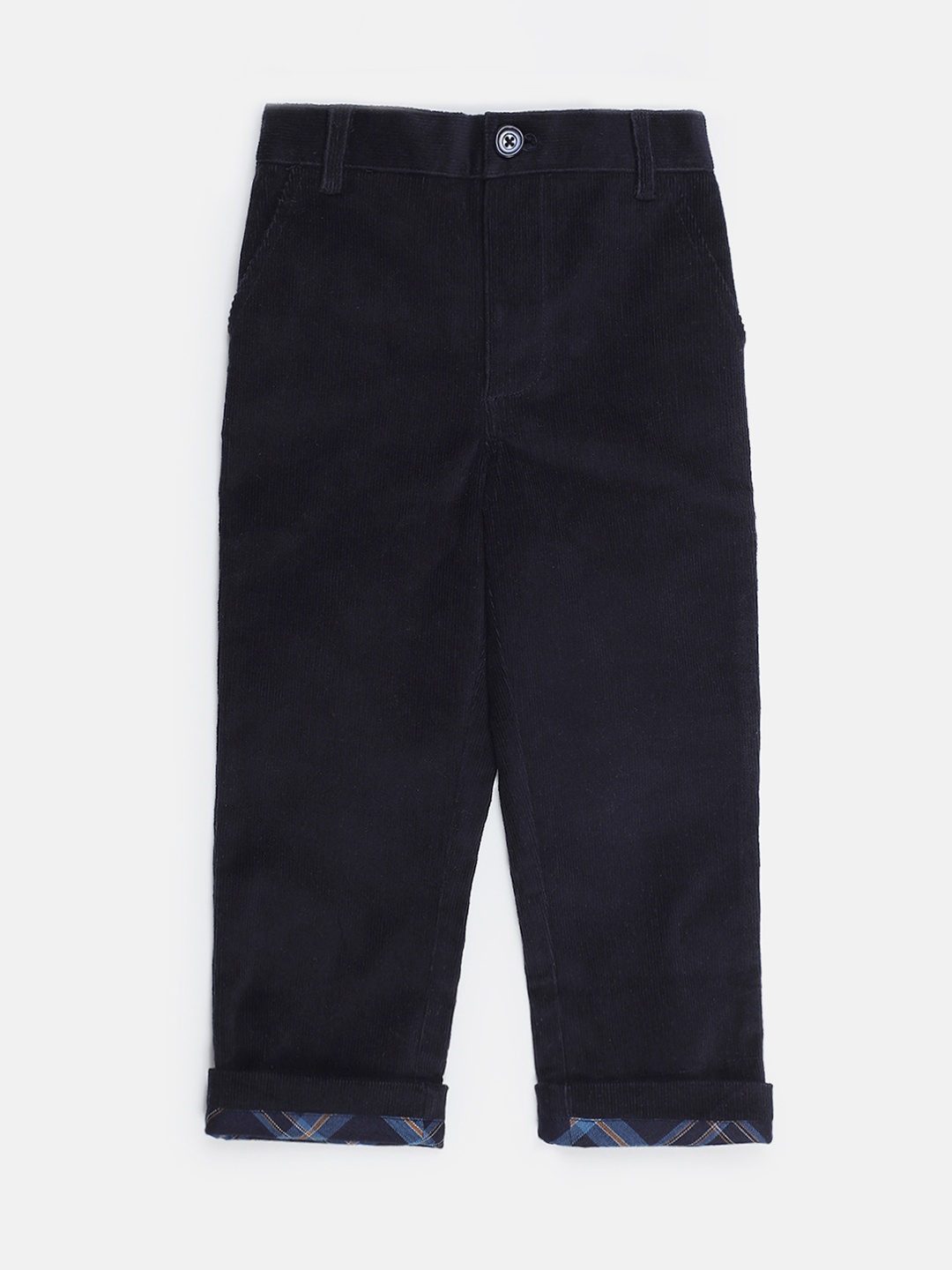 

Nauti Nati Boys Navy Blue Self Striped Corduroy Cotton Trousers