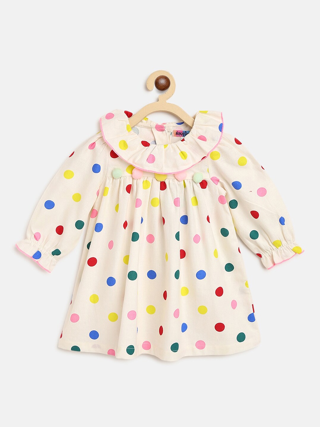 

Nauti Nati Off-White Cotton Polka Dots Print A-Line Dress