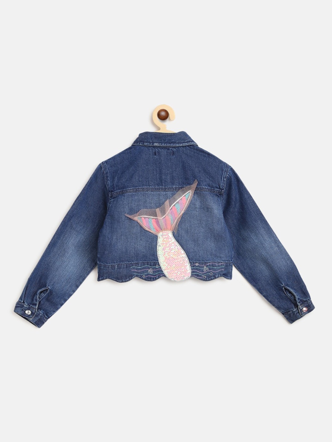 

Nauti Nati Girls Navy Blue Cotton Sequinned Back Crop Denim Jacket