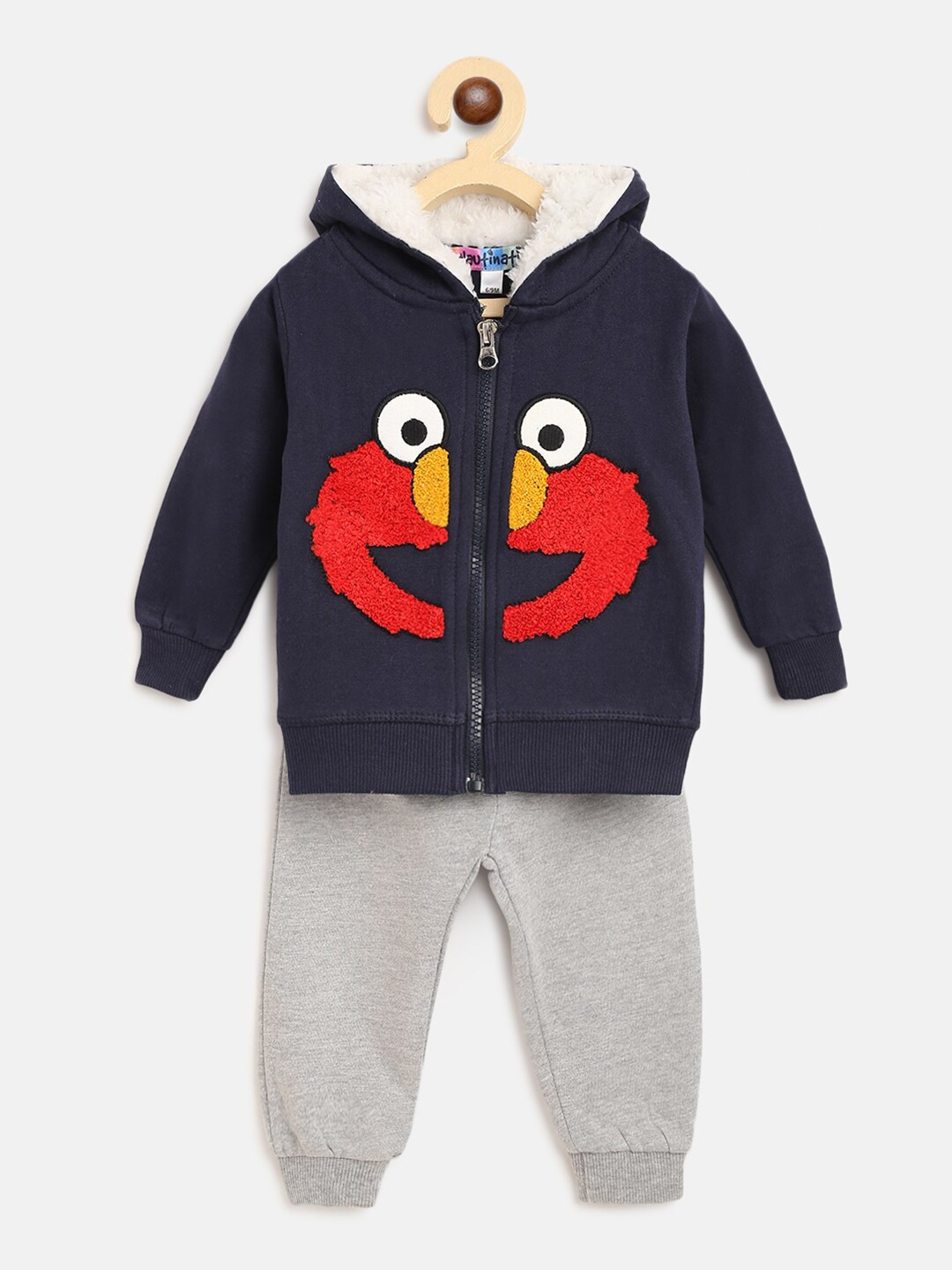 

Nauti Nati Boys Navy Blue & Grey Melange Printed Hoodie with Joggers