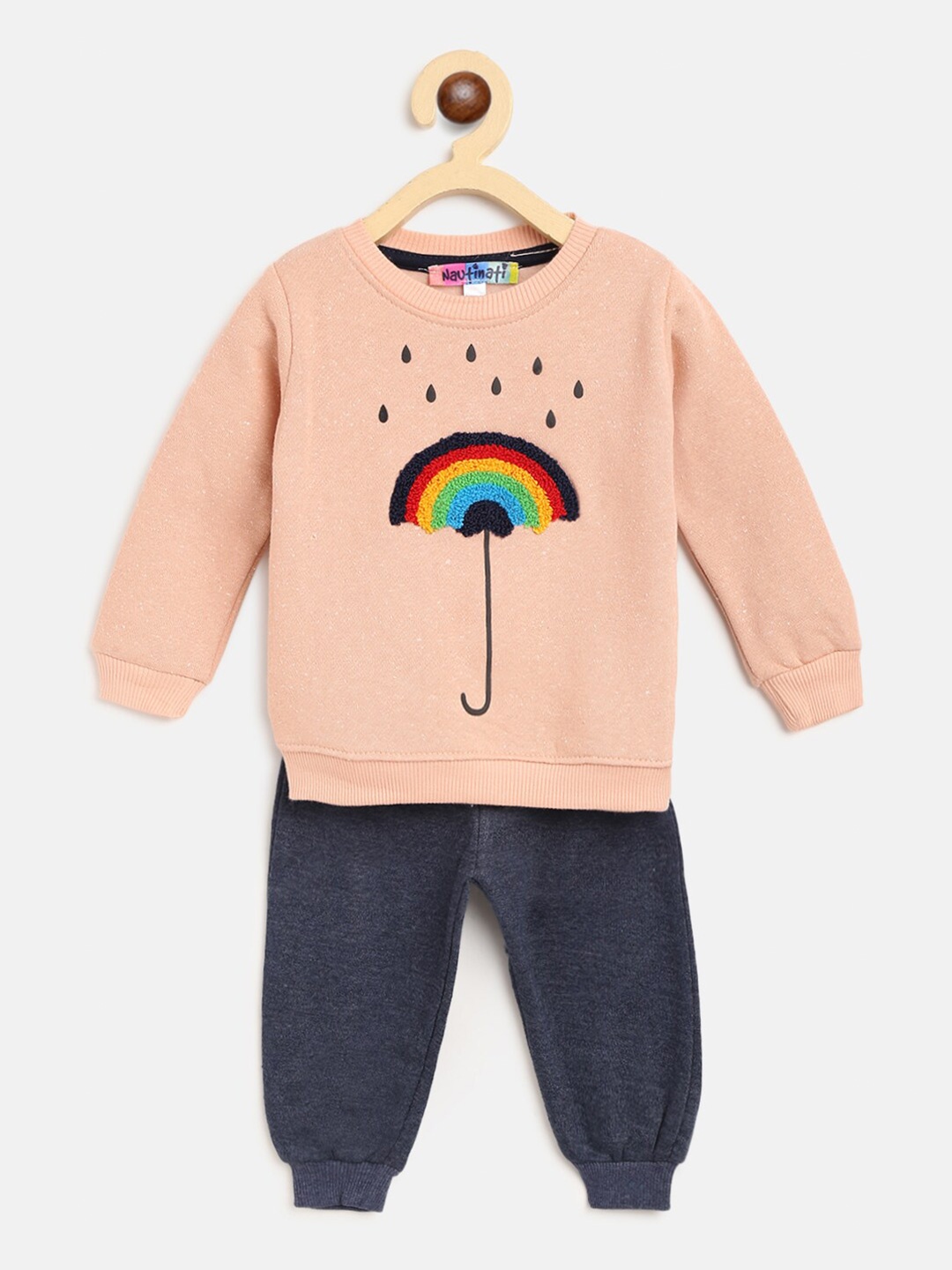 

Nauti Nati Boys Cotton Peach-Coloured & Navy Blue T-shirt with Pyjamas