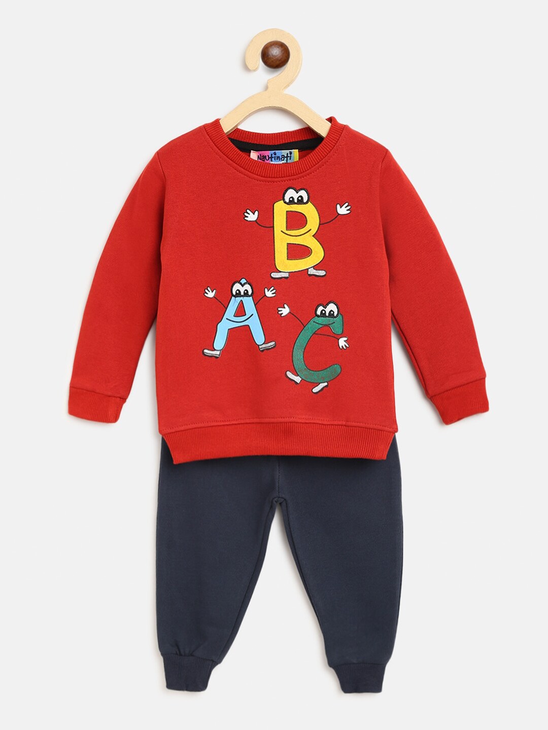 

Nauti Nati Boys Red & Navy Blue Printed Pure Cotton T-shirt with Pyjamas