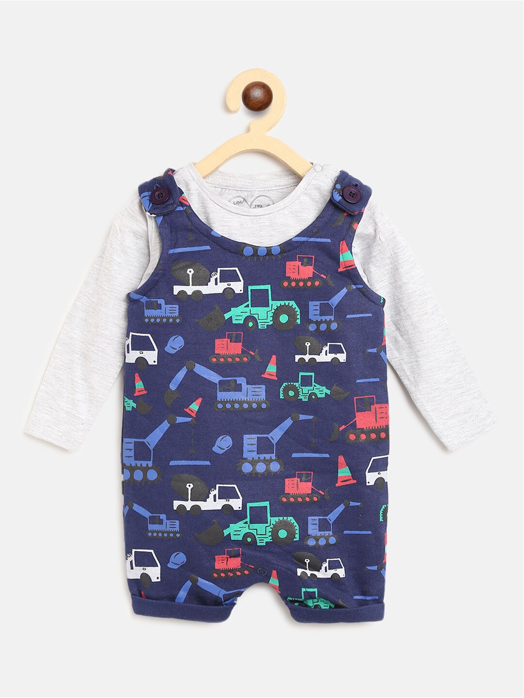 

Nauti Nati Infant Boys Navy Blue & White Printed Pure Cotton Straight-Leg Dungarees