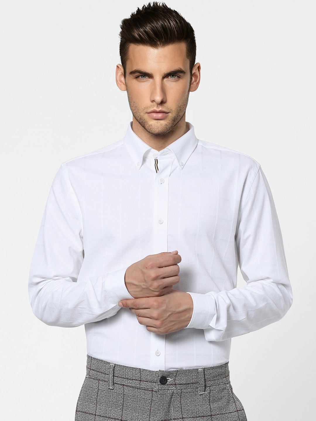 

Jack & Jones Men White Slim Fit Self Checked Casual Shirt
