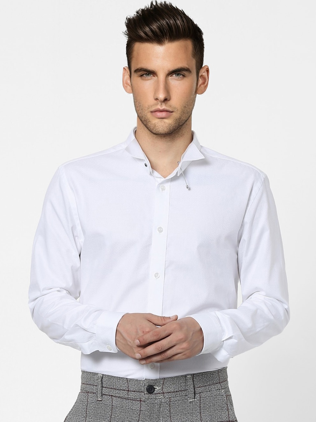 

Jack & Jones Men White Slim Fit Opaque Casual Shirt
