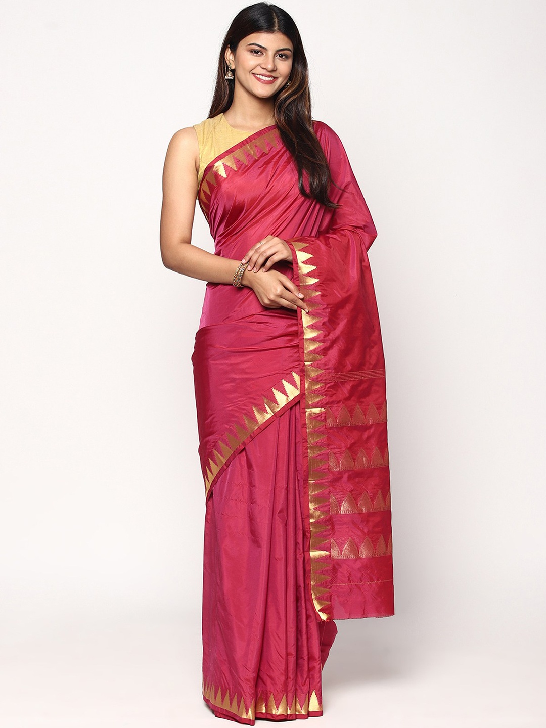 

Sudarshan Silks Pink & Gold-Toned Zari Pure Silk Kanjeevaram Saree