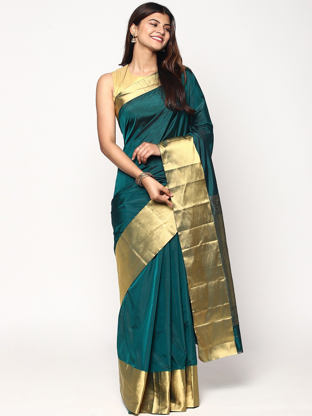 

Sudarshan Silks Green & Gold Zari Pure Silk Kanjeevaram Saree