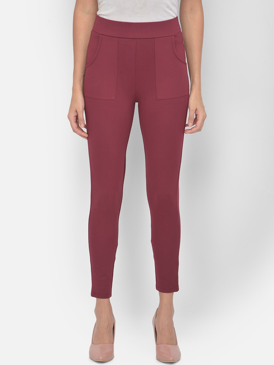 

Latin Quarters Women Maroon Solid Jeggings with Pockets