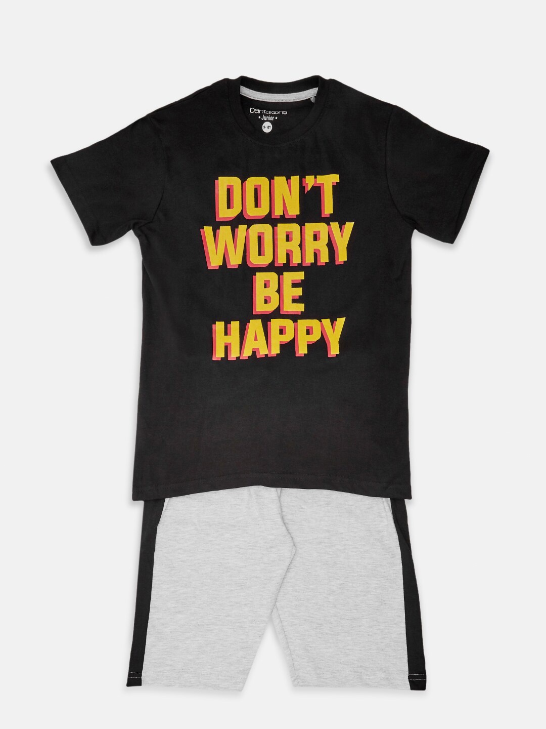 

Pantaloons Junior Boys Black & Grey Printed Pure Cotton T-shirt with Shorts