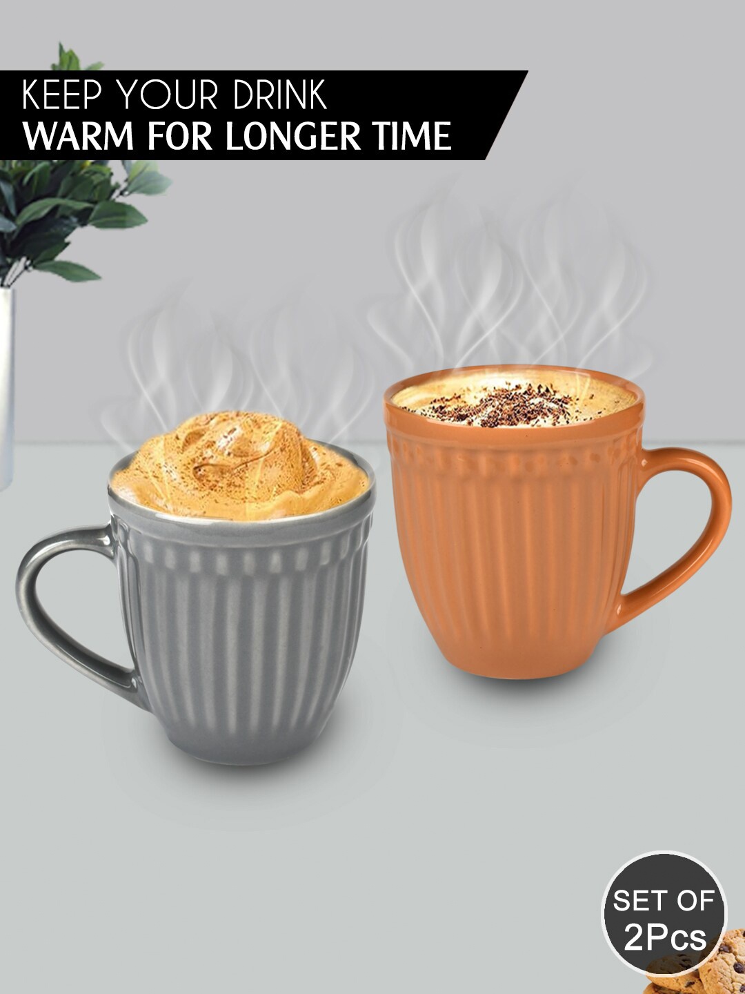 

URBAN CHEF Set of 2 Grey & Brown Textured Ceramic Matte Mugs