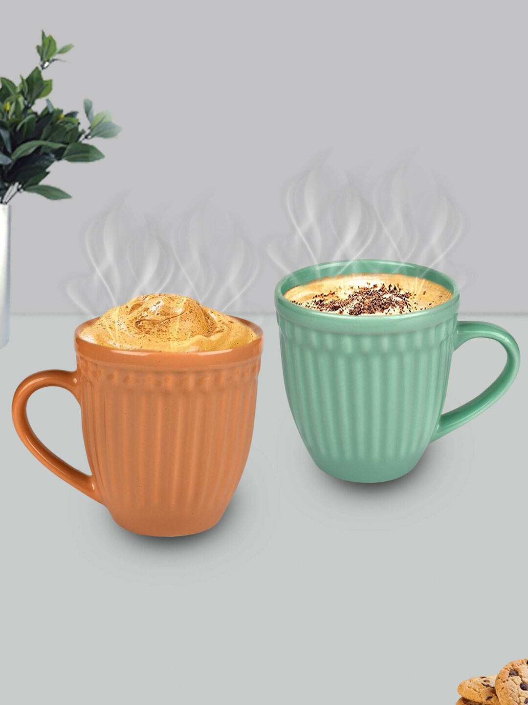

URBAN CHEF Set of 2 Mustard Yellow & Sea Green Textured Ceramic Matte Mugs