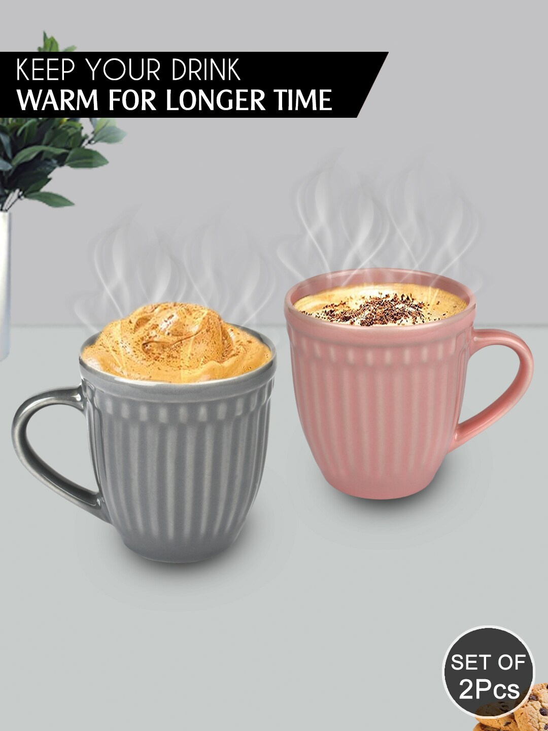 

URBAN CHEF Set of 2 Peach-Coloured & Grey Ceramic Matte Mugs