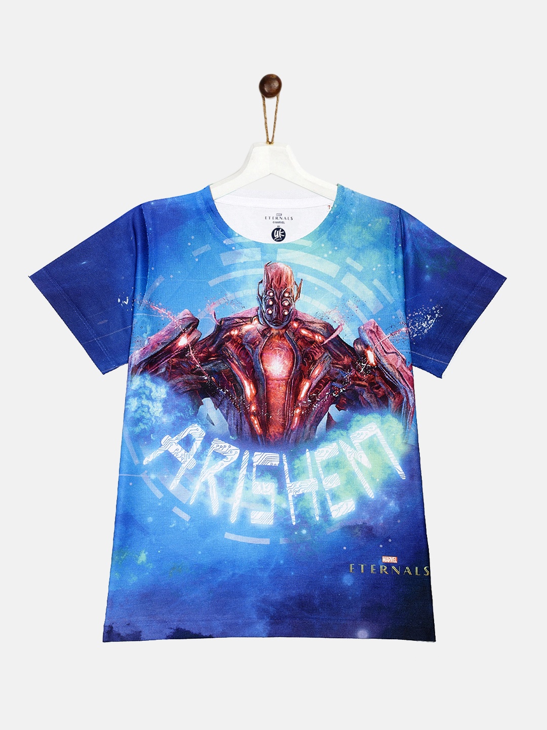 

YK Marvel Boys Blue & Red Printed Henley Neck T-shirt