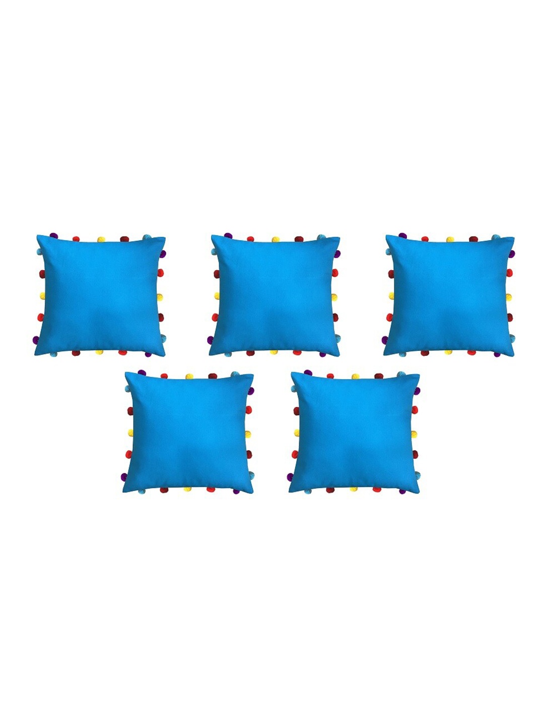

Lushomes Blue & Yellow 5 Pcs Square Pure Cotton Cushion Covers