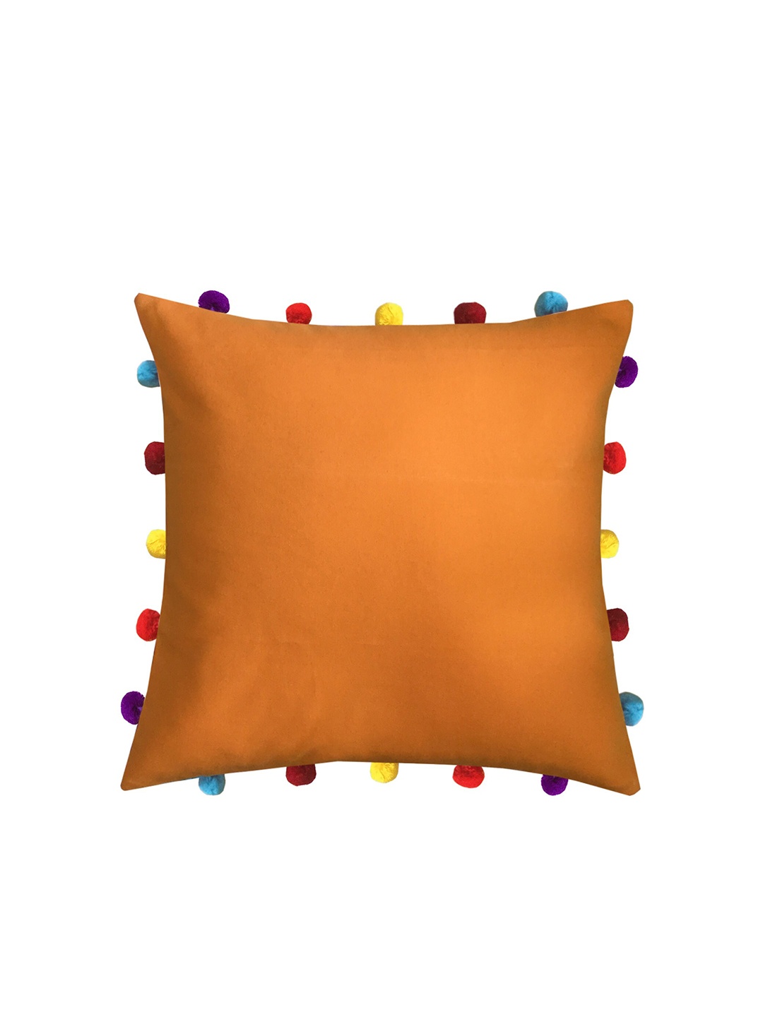 

Lushomes Orange Square Cushion Covers With Colorful pom poms