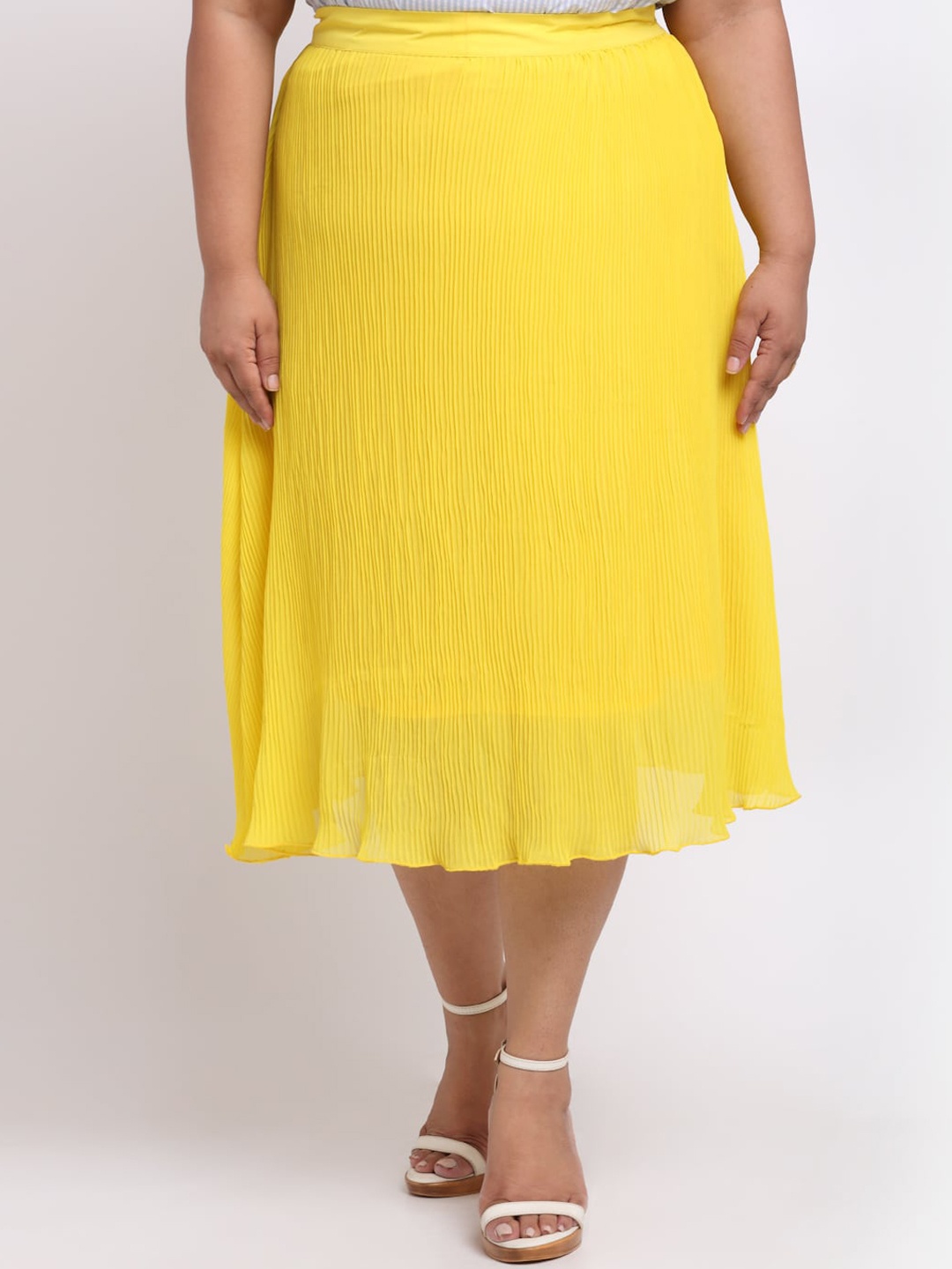 

sindrellastorie Women Yellow Solid Pleated A-Line Midi Skirt