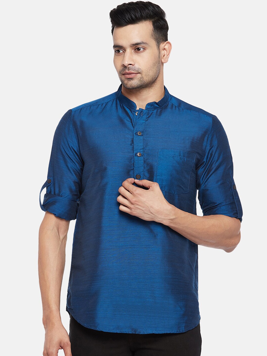 

indus route by Pantaloons Men Blue Thread Work Kurta