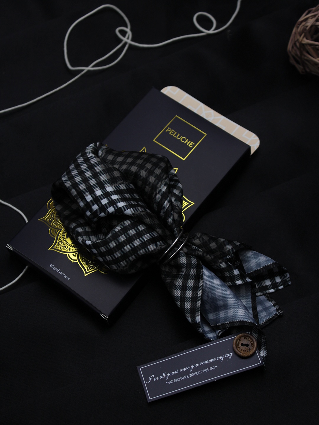 

PELUCHE Men Black & White Checked Silk Pocket Square