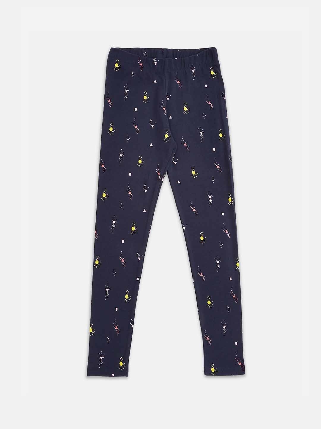 

Pantaloons Junior Girls Navy Blue & Yellow Printed Ankle-Length Leggings