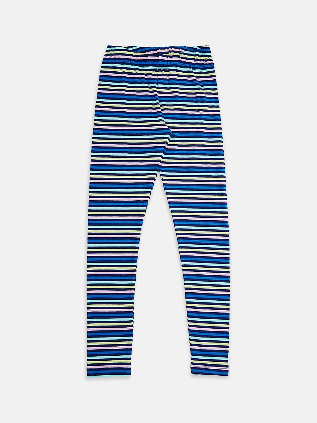 

Pantaloons Junior Girls Navy Blue & Yellow Striped Cotton Ankle-Length Leggings