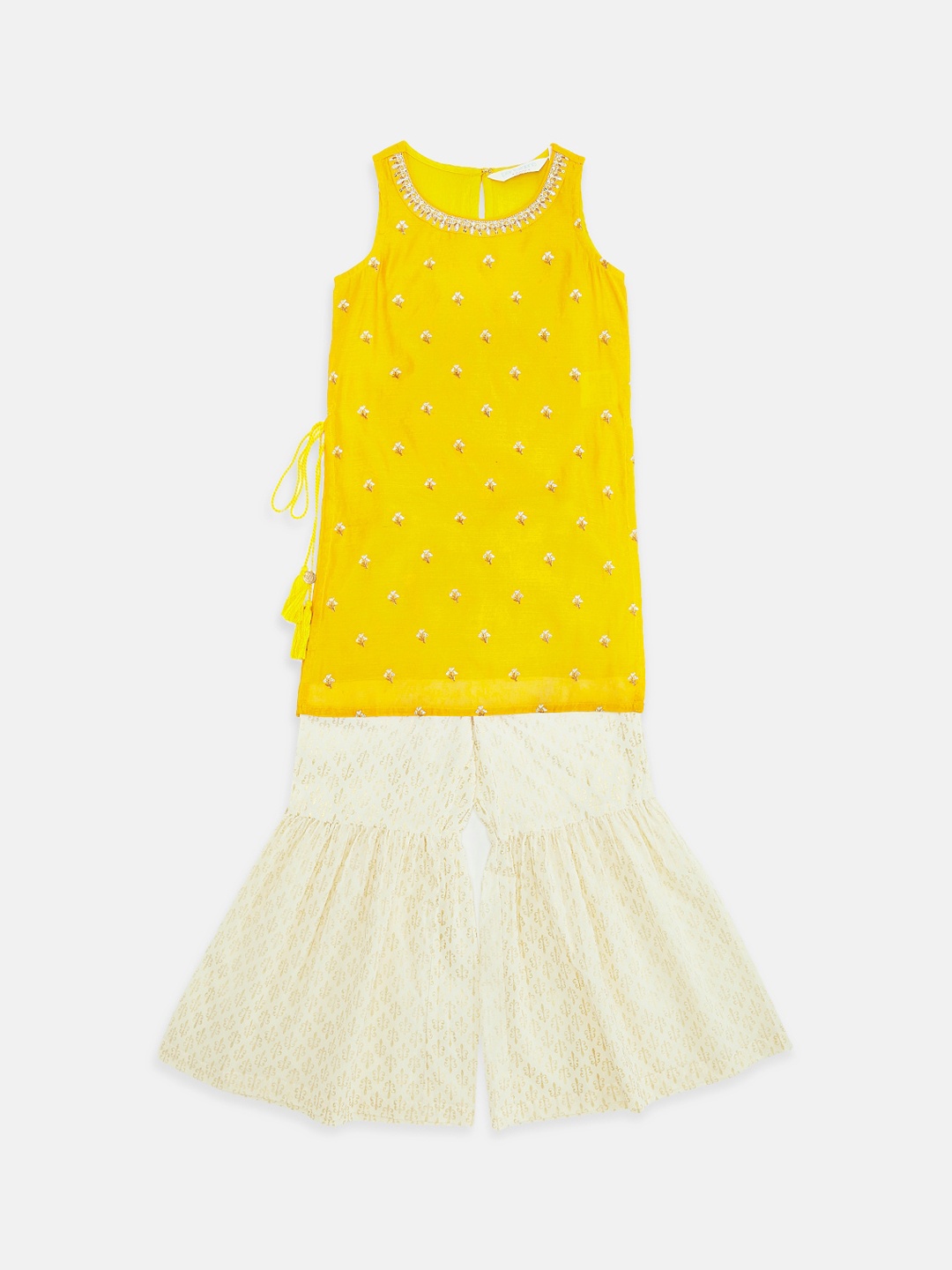 

AKKRITI BY PANTALOONS Girls Yellow Embroidered Regular Kurti with Sharara