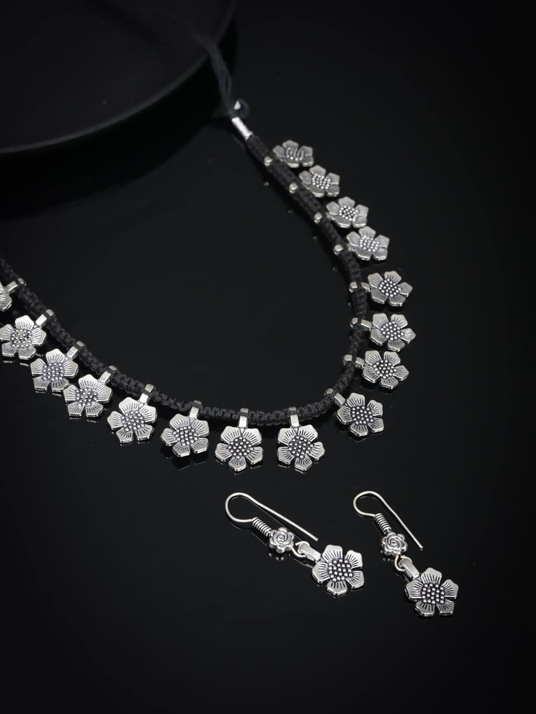 

Priyaasi German Silver-Plated Black Handcrafted Jewellery Set