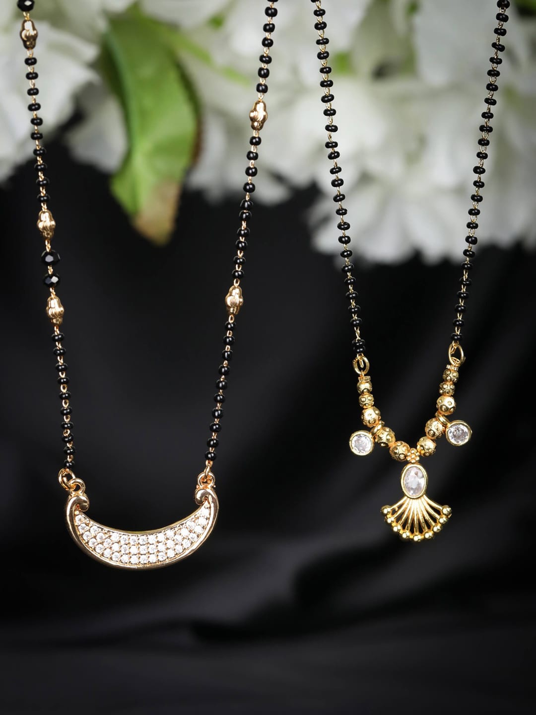 

Priyaasi Set Of 2 Rose Gold-Plated AD-Studded & Beaded Mangalsutra
