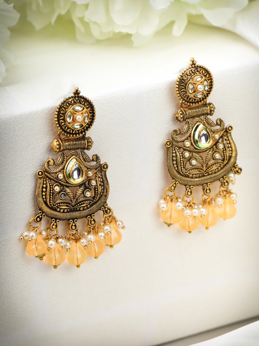

Priyaasi Orange Contemporary Gold Plated Drop Earrings