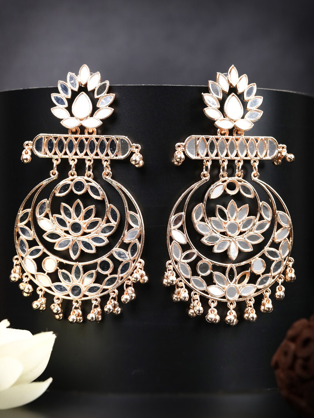

Priyaasi Rose Gold Contemporary Mirror Studded Gold Plated Chandbali Earring