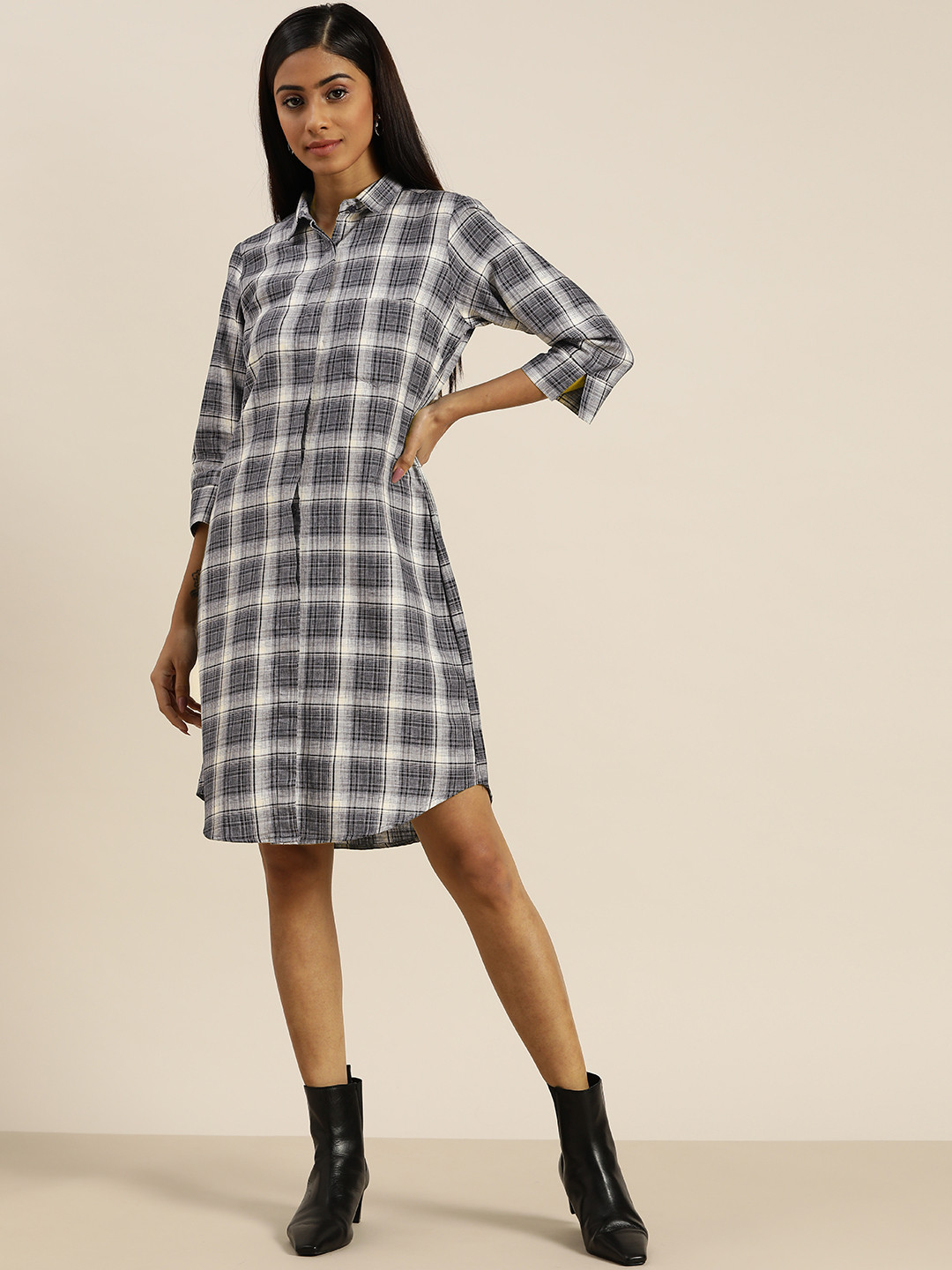 

Hancock Grey & White Checked Formal Shirt Dress