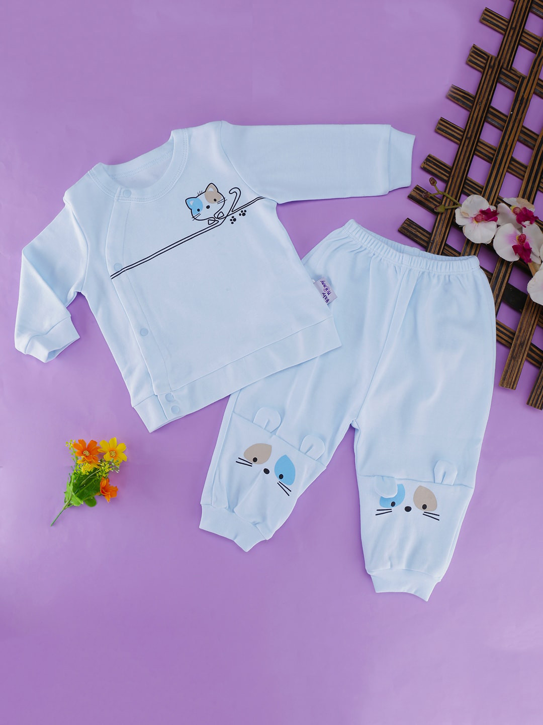 

POKORY Kids Blue Printed Cotton Babysuit