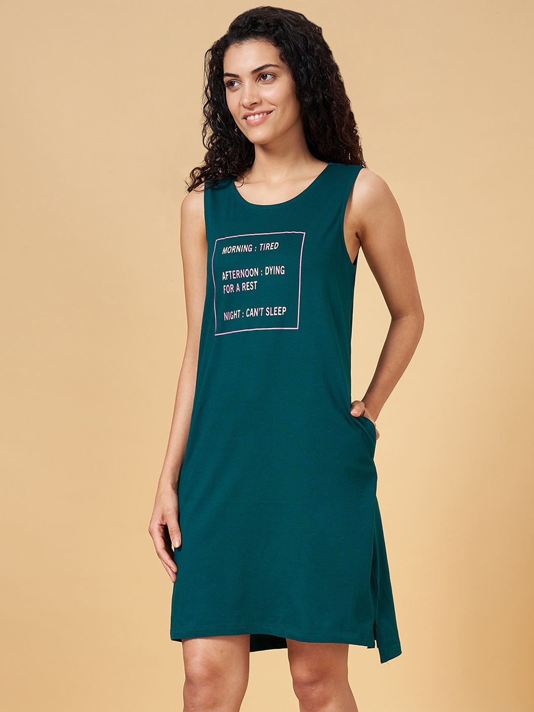 

People Green Pure Cotton Printed Nightdress