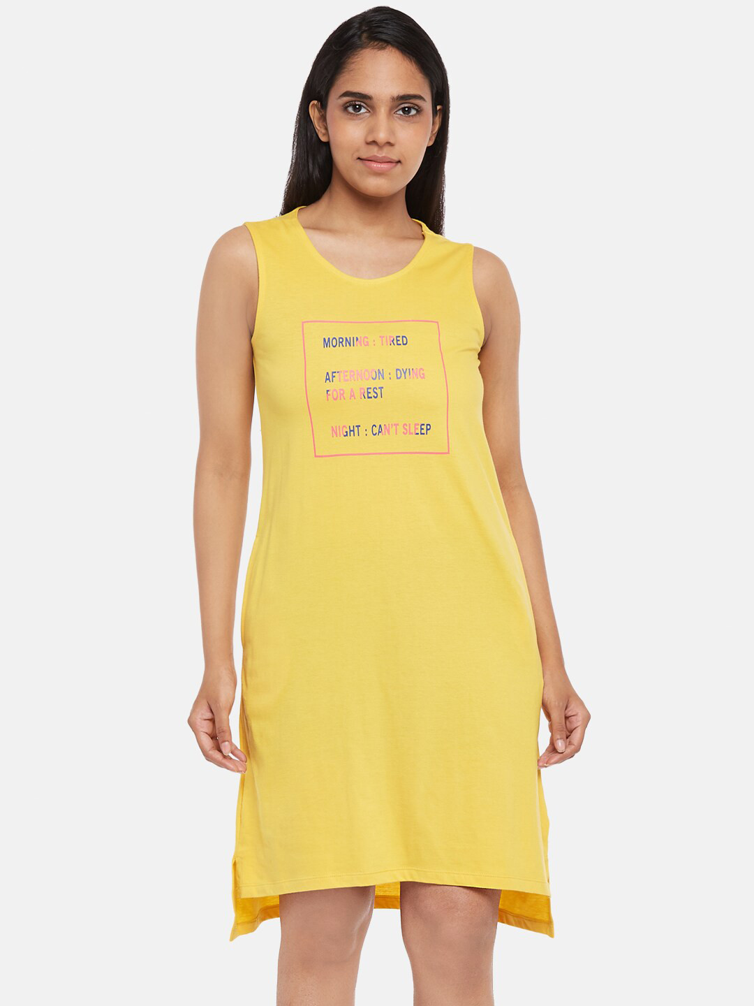 

People Yellow Printed Pure Cotton Nightdress