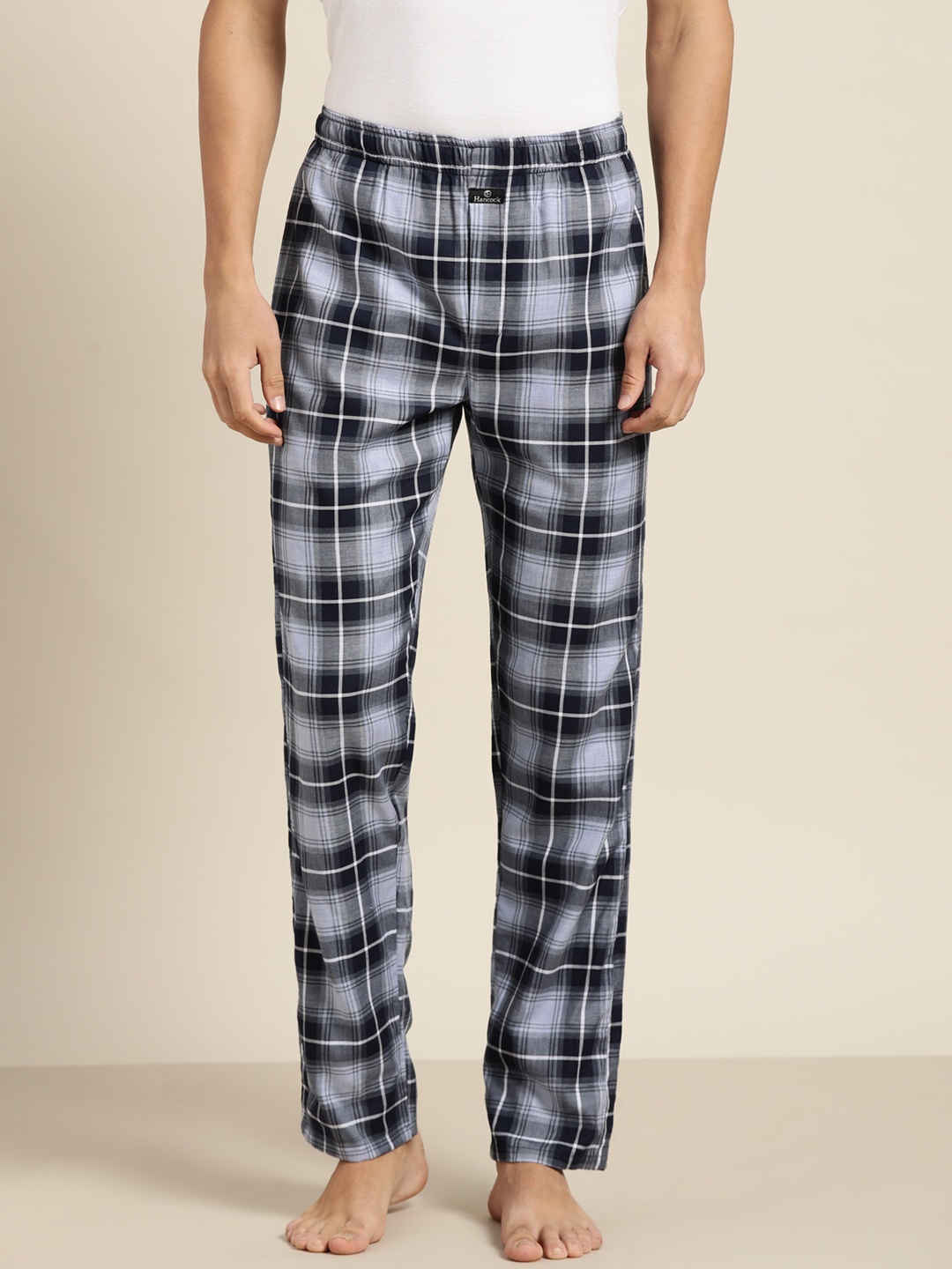 

Hancock Men Blue & Grey Tartan Checked Comfort Fit Pure Cotton Lounge Pants