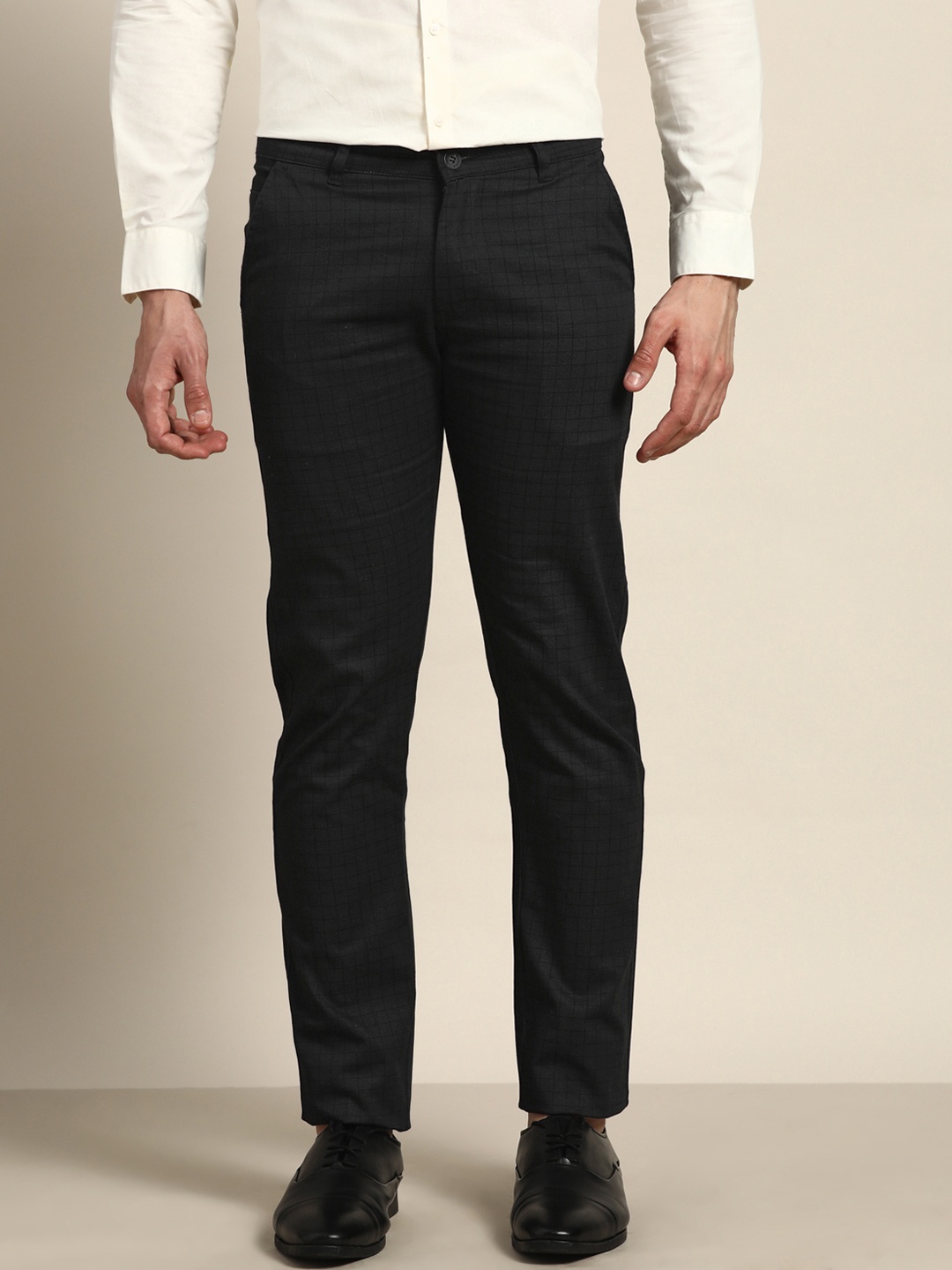 

Hancock Men Black Checked Slim Fit Trousers