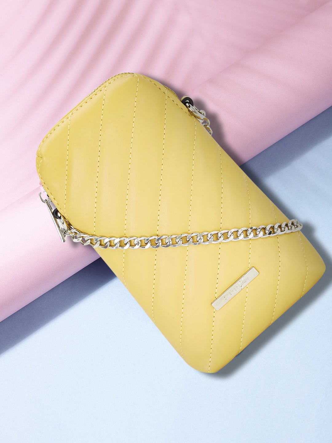 

Forever Glam by Pantaloons Yellow PU Structured Sling Bag with Quilted