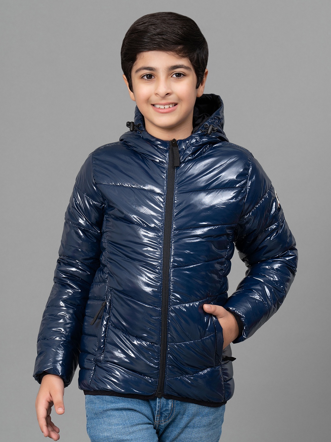 

Red Tape Boys Navy Blue Solid Hooded Puffer Jacket