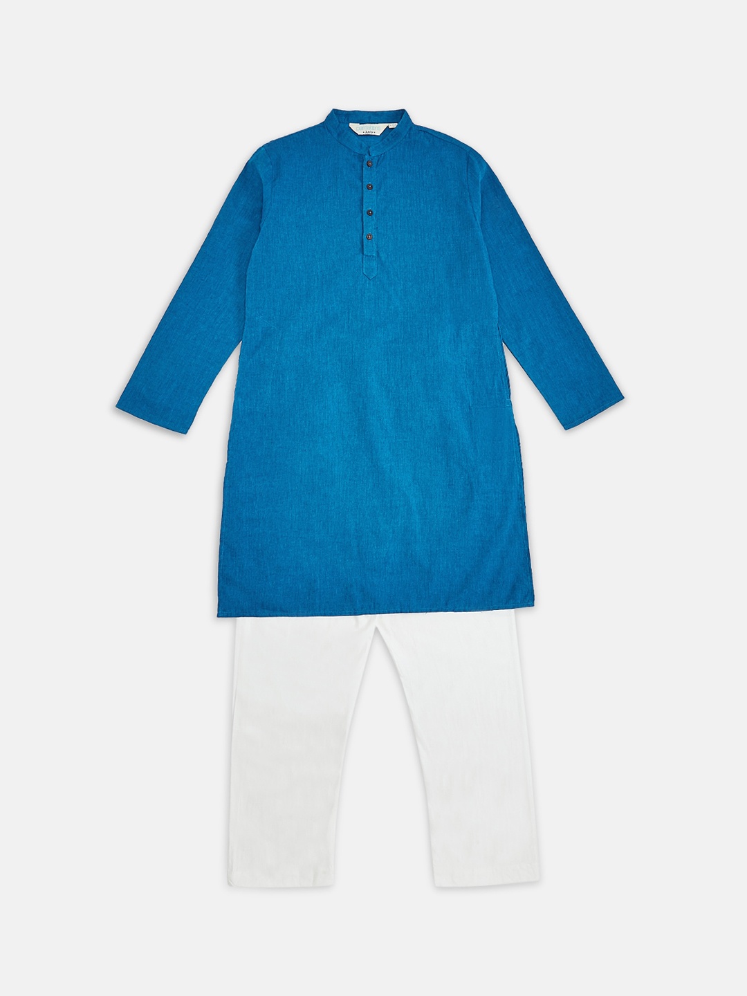 

indus route by Pantaloons Boys Blue Regular Pure Cotton Kurta with Pyjamas