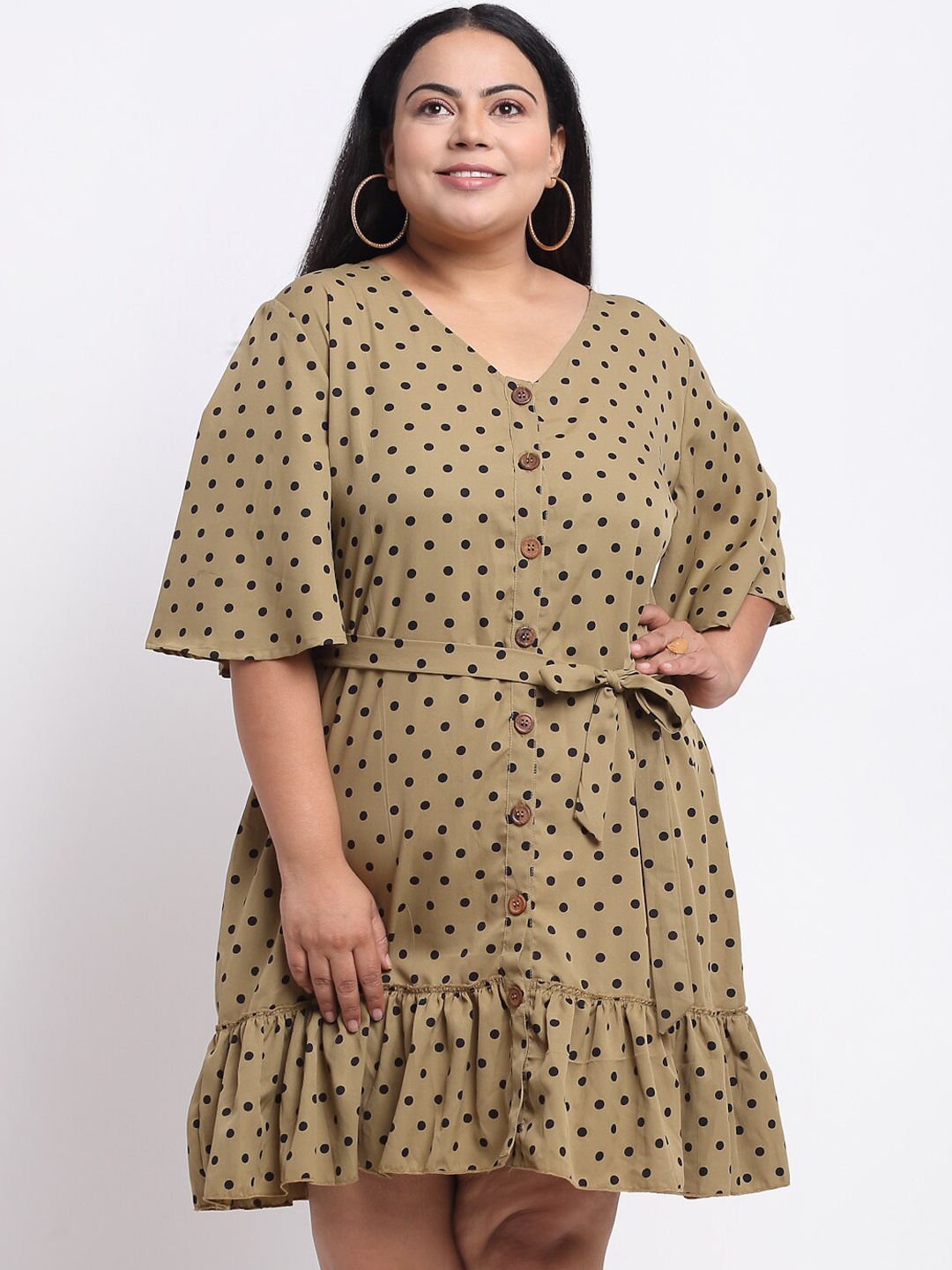 

sindrellastorie Khaki Floral Crepe A-Line Dress