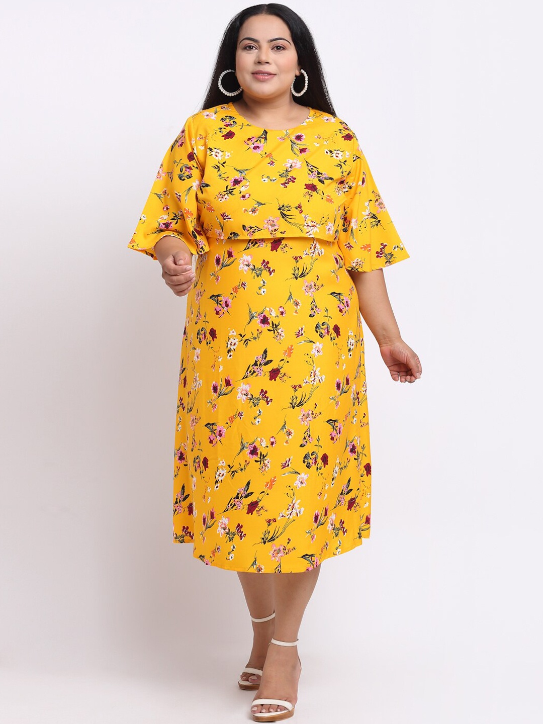 

sindrellastorie Yellow Floral Crepe A-Line Dress